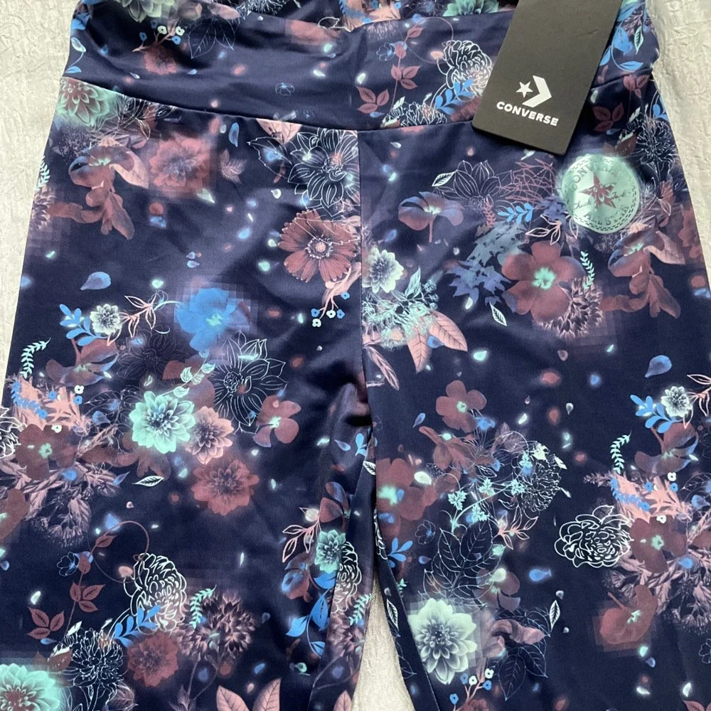 Converse All Star Kids Floral‎ Leggings Navy Blue Purple Teal Girls Large 12-13Y